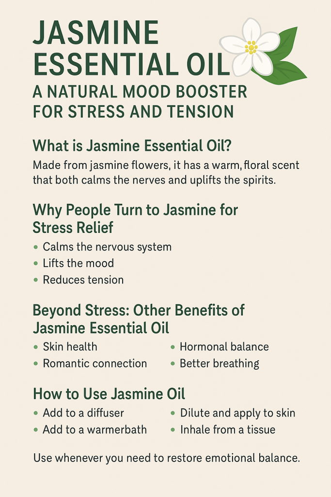 Ease anxiety and lift your mood naturally with jasmine essential oil. Discover how this floral scent can bring emotional balance and calm.