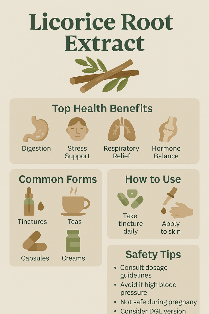 Discover the benefits of licorice root extract for digestion, stress, and respiratory relief. Learn how to use it safely and effectively.