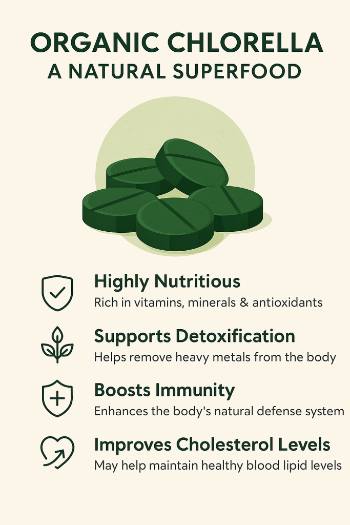 Feel clearer, energised, and balanced with Organic Chlorella — the natural way to detox, support digestion and boost vitality daily