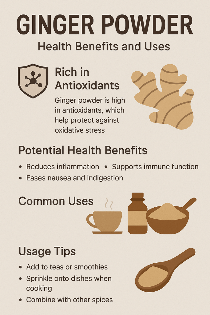 Discover the benefits of ginger powder, from digestion and immunity to kitchen and skincare uses. Learn how to use it daily.