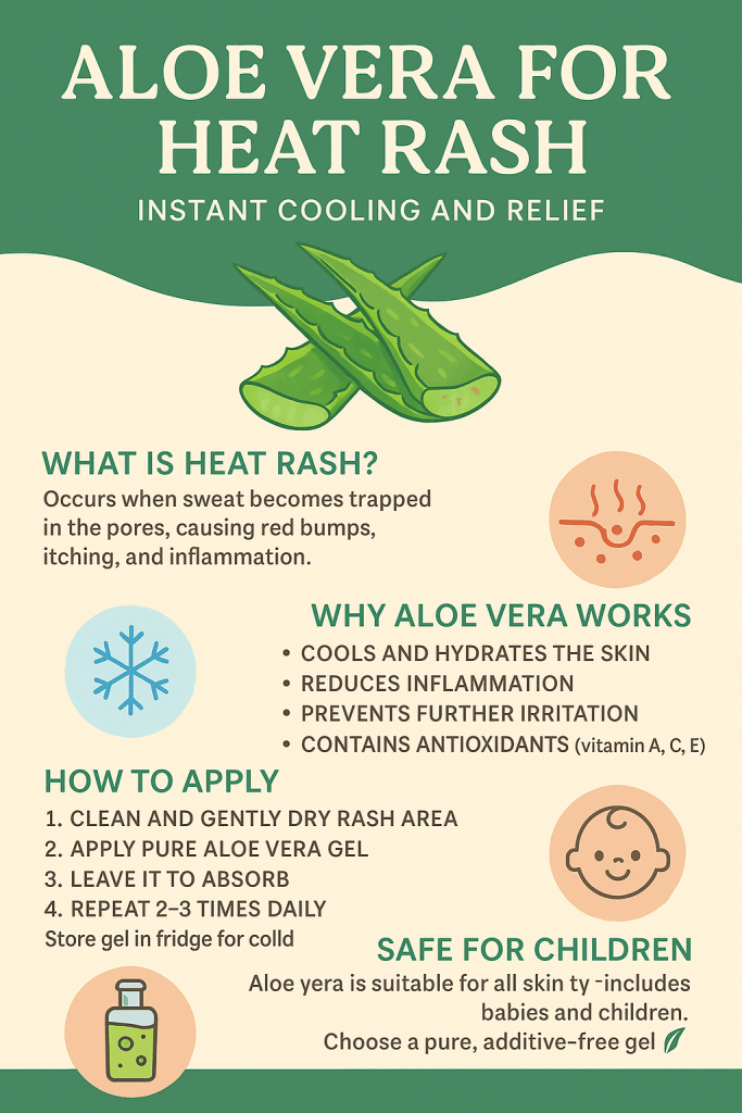 Learn how to use aloe vera for heat rash and soothe your skin quickly. Natural, gentle and effective for fast relief and healing. Read more ..