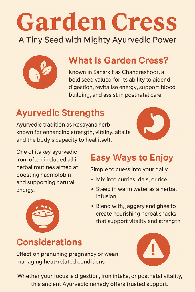 Discover how garden cress benefits your digestion, iron levels, and vitality. A tiny Ayurvedic seed with powerful healing tradition behind it