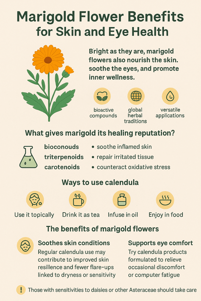 Discover marigold flower benefits for skin, eyes, and wellness. Calendula heals, soothes, and protects—inside and out. Find out more here.....