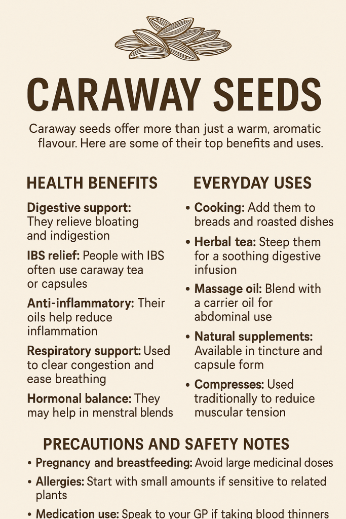Explore the health benefits, everyday uses, and key precautions of caraway seeds. A natural remedy with a rich herbal history. Read more here