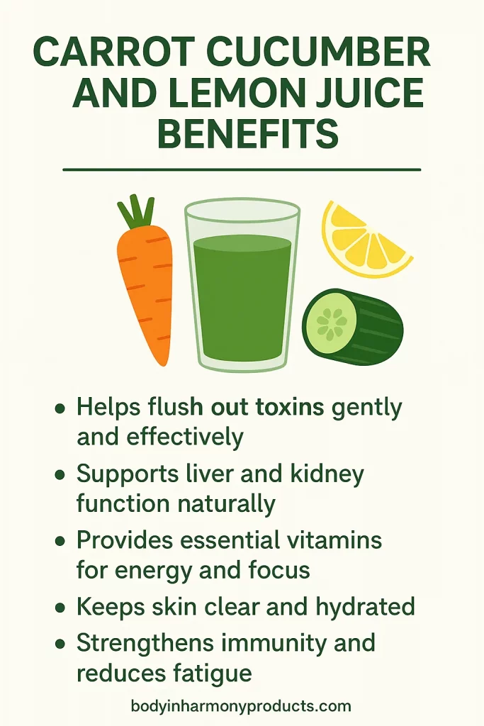 The real carrot cucumber and lemon juice benefits. Learn how this simple trio supports detox, boosts vitamins, and improves daily vitality.