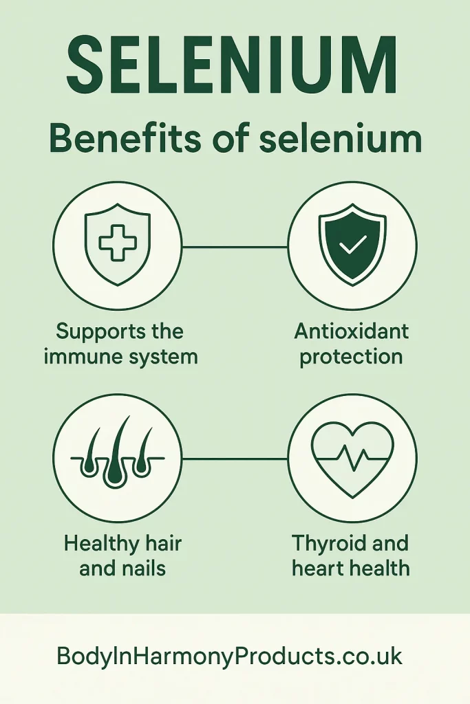 The key benefits of selenium in the body. Learn how this vital mineral supports your thyroid, immunity, and much much more for our wellbeing.