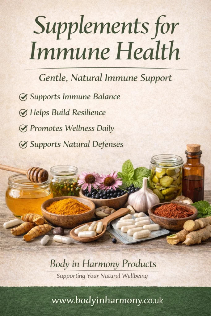 Supplements for immune health designed to support balance, resilience, and everyday wellbeing through gentle, natural support