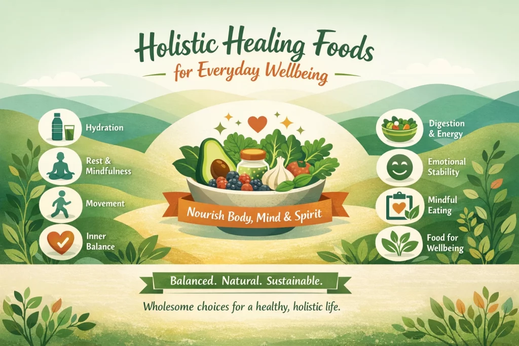 Holistic healing foods support whole-body wellbeing by nourishing the mind, body and spirit through natural, nutrient-rich choices. 