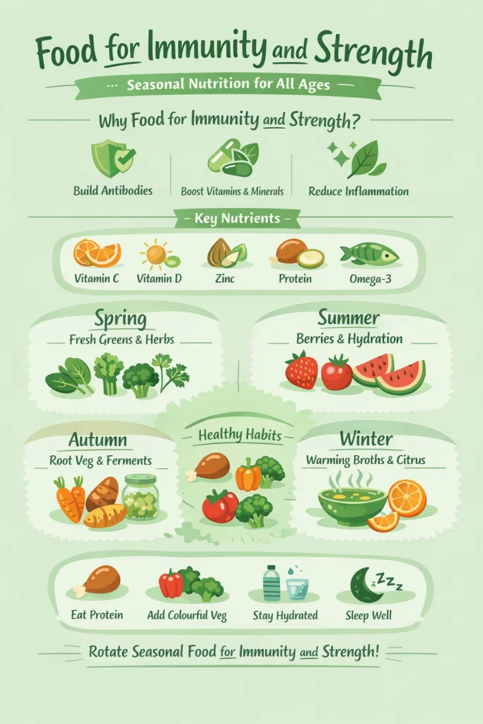 Food for immunity and strength explained through seasonal whole foods that support resilience, vitality and health at every age. Read more.