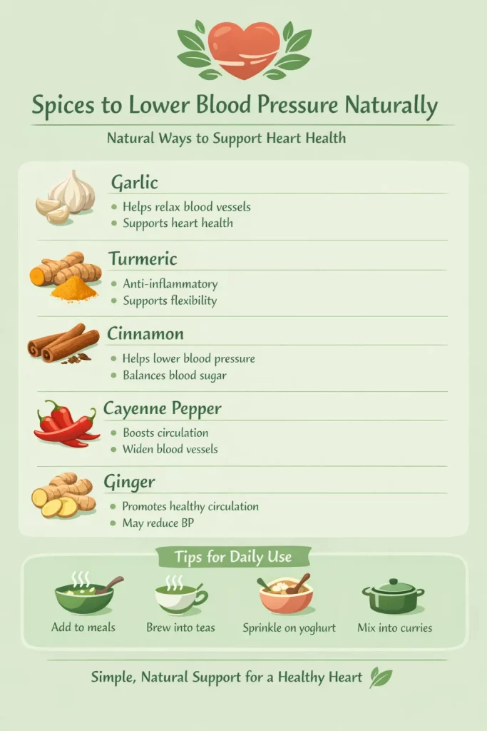 Support heart health naturally with spices to lower blood pressure. Simple, effective ways to add them into your daily routine.