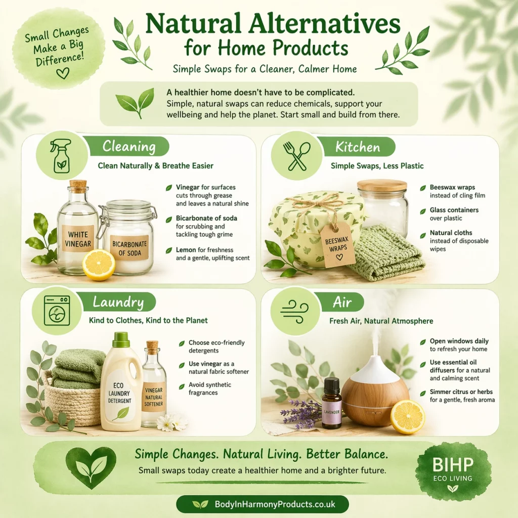 Looking for natural alternatives for home products? Discover simple, practical swaps to create a cleaner, calmer, eco-friendly living space.