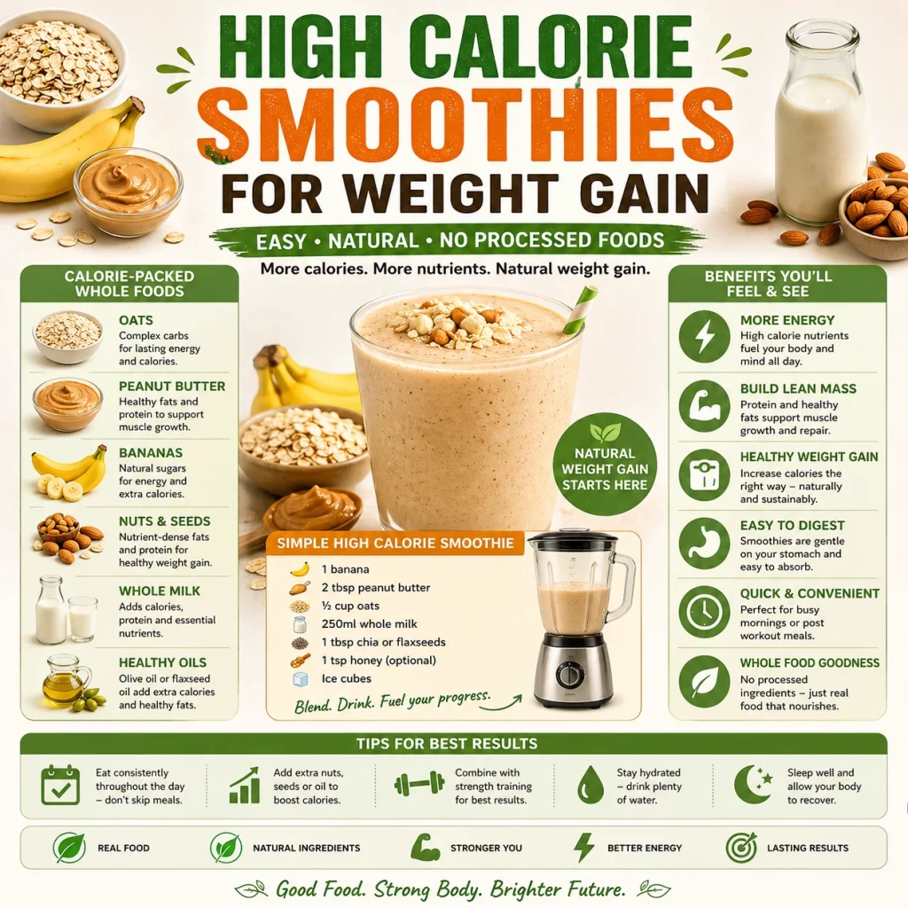 High calorie smoothies for weight gain made simple. Discover natural ingredients, easy recipes, and tips to support healthy weight gain.